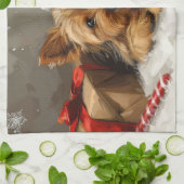 Australische Terrierhond Kerstfeest Theedoek (Gevouwen)