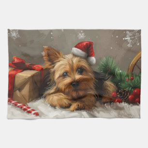 Australische Terrierhond Kerstfeest Theedoek