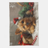 Australische Terrierhond Kerstfeest Theedoek (Verticaal)