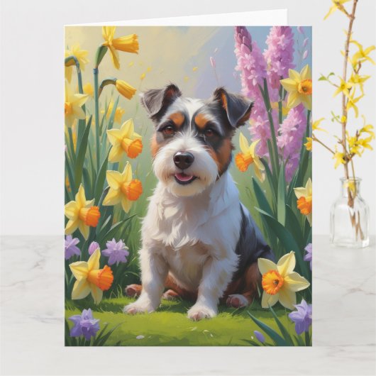 Australische Terrierhond Lente Bloemen Schilderij Kaart (Gele Bloem)