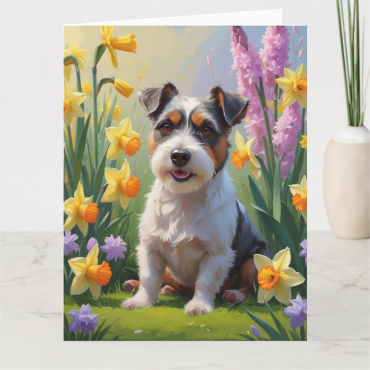 Australische Terrierhond Lente Bloemen Schilderij Kaart (Voorkant)
