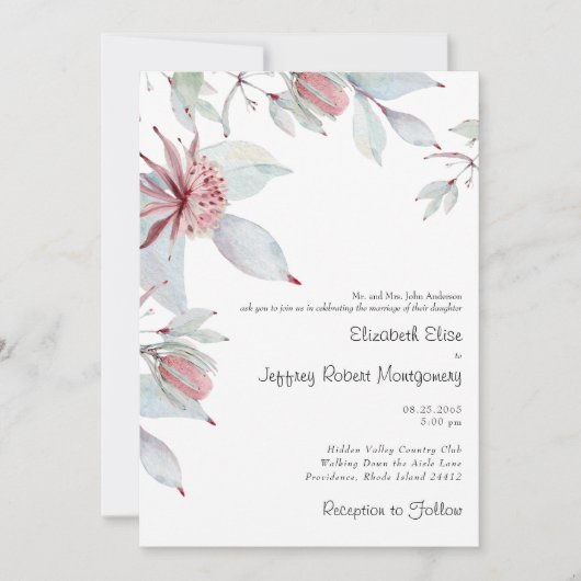 Australische tropische Floral Dusty Blue Wedding Kaart (Voorkant)