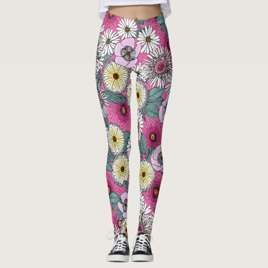 Australische tuinroze bloem leggings (Voorkant)