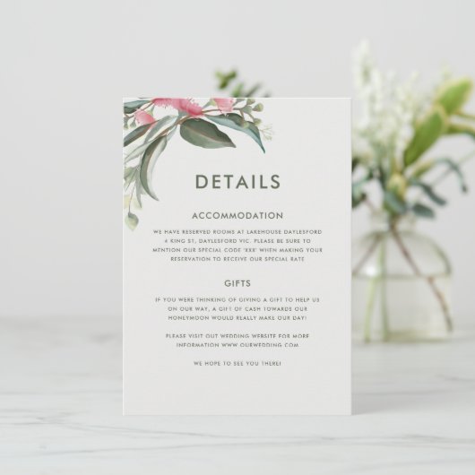 Australische uitnodiging voor een native gum lef W Informatiekaartje (Staand voorkant)