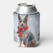 Australische vee Hond in Sneeuw Kerstmis Blikjeskoeler (Blikje Achterkant)