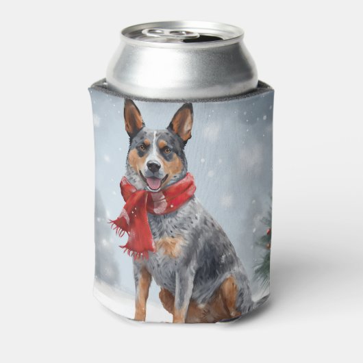 Australische vee Hond in Sneeuw Kerstmis Blikjeskoeler (Blikje Achterkant)