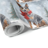 Australische vee Hond in Sneeuw Kerstmis Cadeaupapier (Rol Hoek)