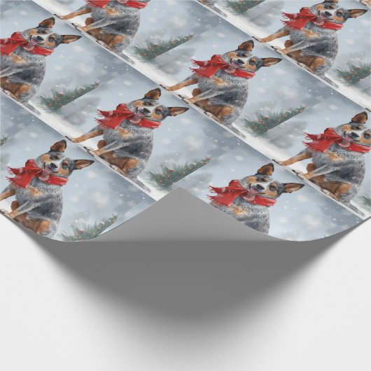Australische vee Hond in Sneeuw Kerstmis Cadeaupapier (Hoek)