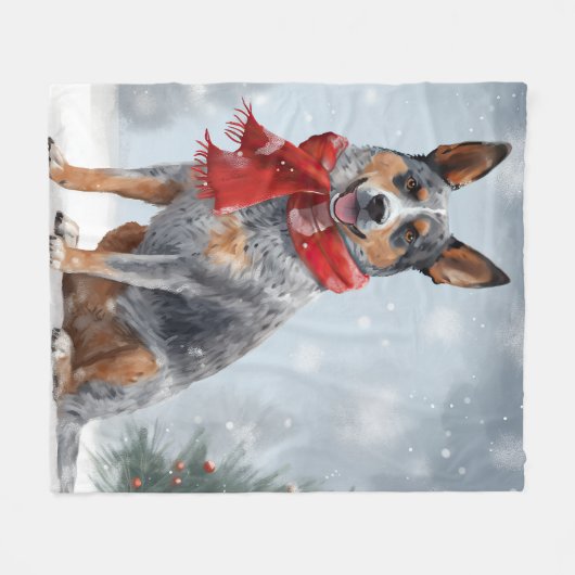 Australische vee Hond in Sneeuw Kerstmis Fleece Deken (Voorkant (Horizontaal))