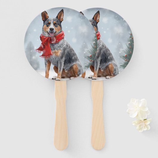 Australische vee Hond in Sneeuw Kerstmis Handwaaier (Voorkant en achterkant)