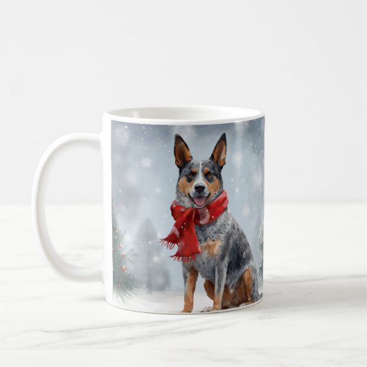 Australische vee Hond in Sneeuw Kerstmis Koffiemok (Links)