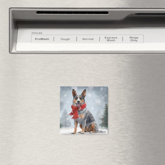 Australische vee Hond in Sneeuw Kerstmis Magneet (Insitu (Vaatwasser))