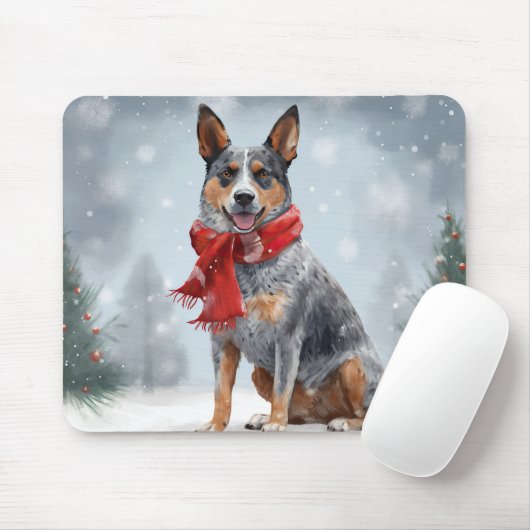 Australische vee Hond in Sneeuw Kerstmis Muismat (Met muis)