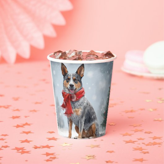 Australische vee Hond in Sneeuw Kerstmis Papieren Bekers (Insitu)
