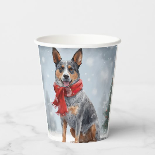 Australische vee Hond in Sneeuw Kerstmis Papieren Bekers (Achterkant)