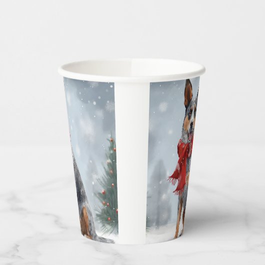 Australische vee Hond in Sneeuw Kerstmis Papieren Bekers (Links)