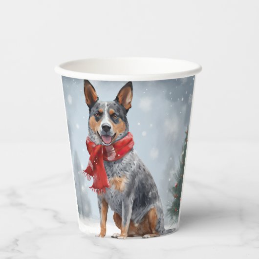 Australische vee Hond in Sneeuw Kerstmis Papieren Bekers (Voorkant)
