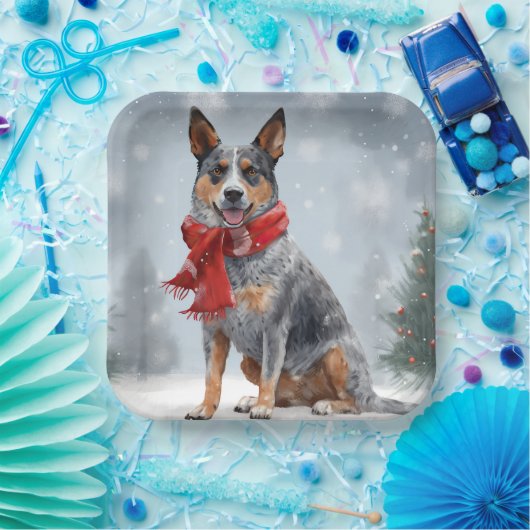 Australische vee Hond in Sneeuw Kerstmis Papieren Bordje (Feest)