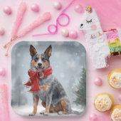 Australische vee Hond in Sneeuw Kerstmis Papieren Bordje (Feest)