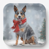 Australische vee Hond in Sneeuw Kerstmis Papieren Bordje (Voorkant)