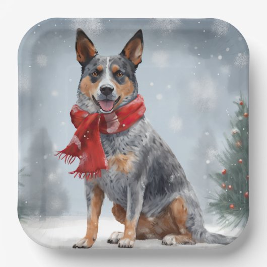 Australische vee Hond in Sneeuw Kerstmis Papieren Bordje (Voorkant)