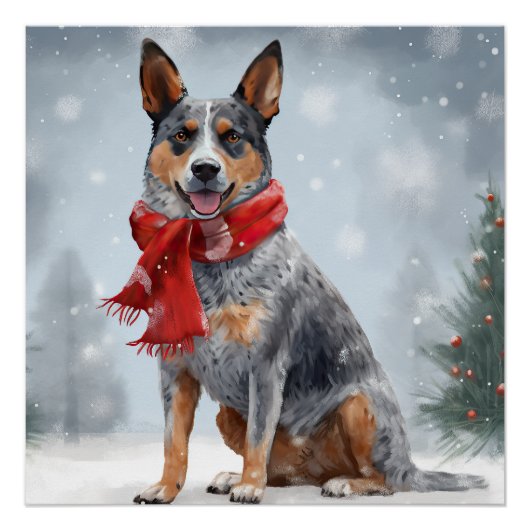 Australische vee Hond in Sneeuw Kerstmis Perfect Poster (Voorkant)