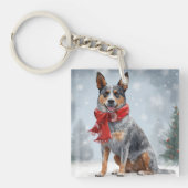 Australische vee Hond in Sneeuw Kerstmis Sleutelhanger (Voorkant)