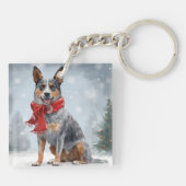 Australische vee Hond in Sneeuw Kerstmis Sleutelhanger (Achterkant)