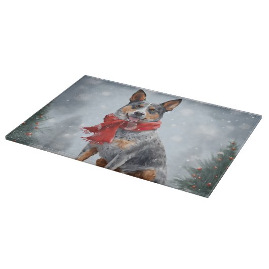 Australische vee Hond in Sneeuw Kerstmis Snijplank (Hoek)
