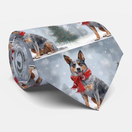 Australische vee Hond in Sneeuw Kerstmis Stropdas (Opgerold)
