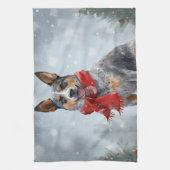 Australische vee Hond in Sneeuw Kerstmis Theedoek (Verticaal)