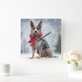 Australische vee Hond in Sneeuw Kerstmis Vierkante Klok (Huis)