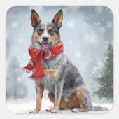 Australische vee Hond in Sneeuw Kerstmis Vierkante Sticker (Voorkant)
