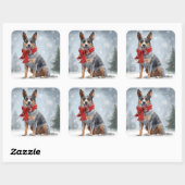Australische vee Hond in Sneeuw Kerstmis Vierkante Sticker (Vel)