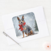 Australische vee Hond in Sneeuw Kerstmis Vierkante Sticker (Envelop)