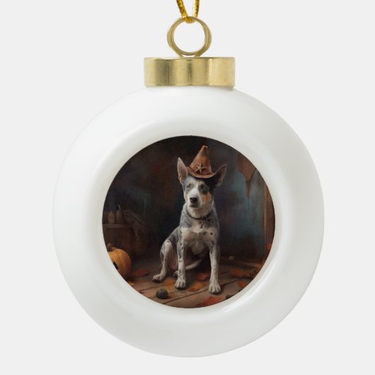 Australische vee pompoenen Halloween eng Keramische Bal Ornament (Voorkant)