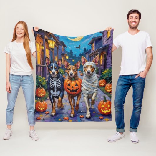 Australische vee Trick-or-Treating op Halloween Fleece Deken (In situ)