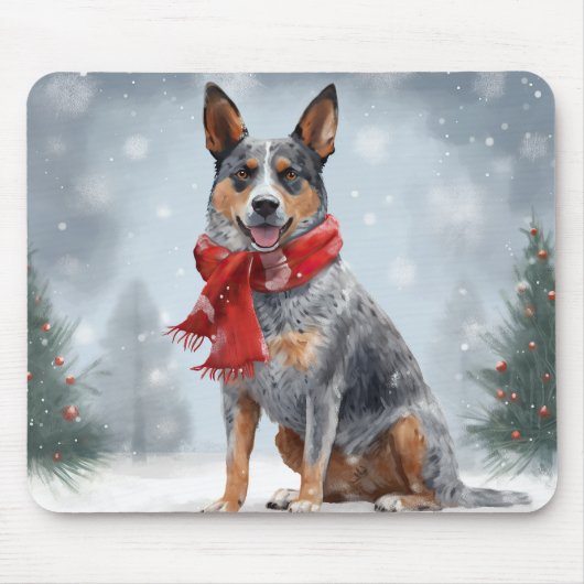 Australische veedog in Sneeuw Kerstmis Muismat (Voorkant)