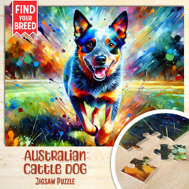Australische Veedrijvershond Portret Acryl Kunstpr Legpuzzel