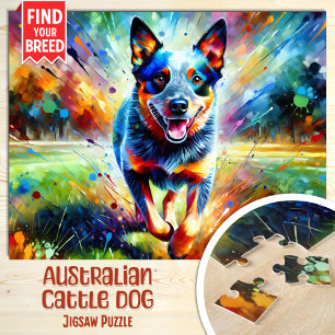 Australische Veedrijvershond Portret Acryl Kunstpr Legpuzzel