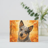Australische veehond herfst bos hond briefkaart (Staand voorkant)