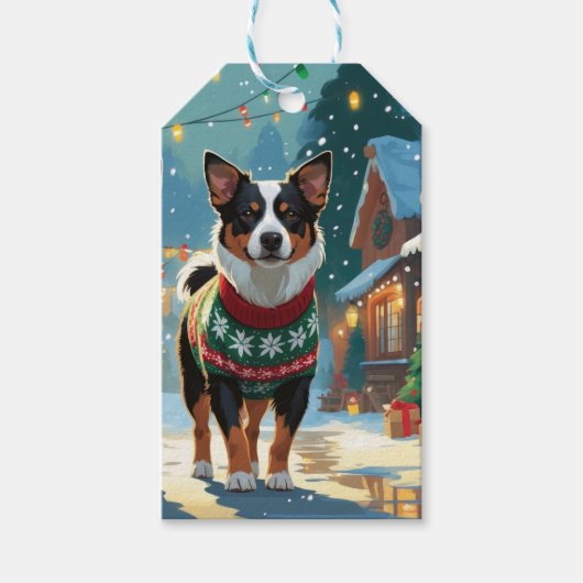Australische veehond Kerst Sneeuw Vakantie Cadeaulabel (Voorkant)