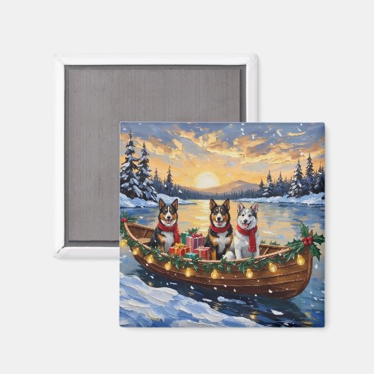 Australische veehond Kerstboot Vakantie Magneet (Voorkant / Achterkant)
