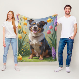 Australische veehond lente bloemen schilderij fleece deken