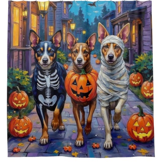 Australische veestapel Trick-or-Treating in Hallow Douchegordijn (Voorkant)