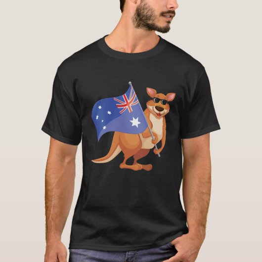 Australische vlag Aussie Kangaroo met zonnebril T-shirt (Voorkant)
