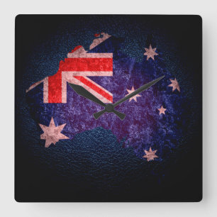 Australische vlag en kaart #2 vierkante klok