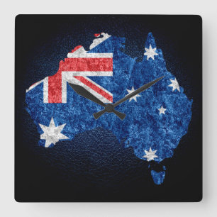 Australische vlag en kaart vierkante klok
