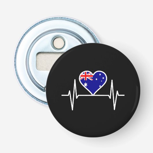 Australische vlag hartslag button flesopener (Voorkant)