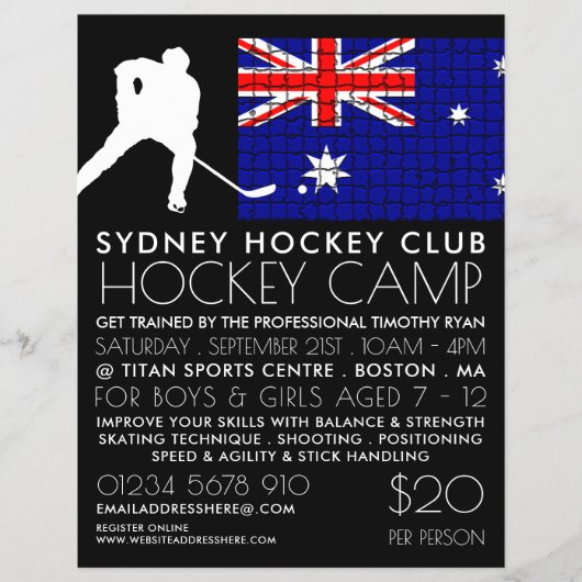 Australische vlag, Hockey Player, Camp Adverteren Flyer (Voorkant)